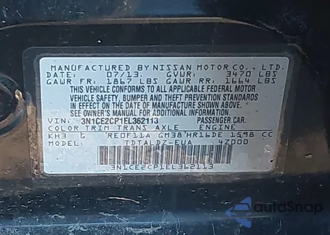 2014 Nissan Versa Note Sv z USA, uszkodzony, nr VIN 3N1CE2CP1EL362113